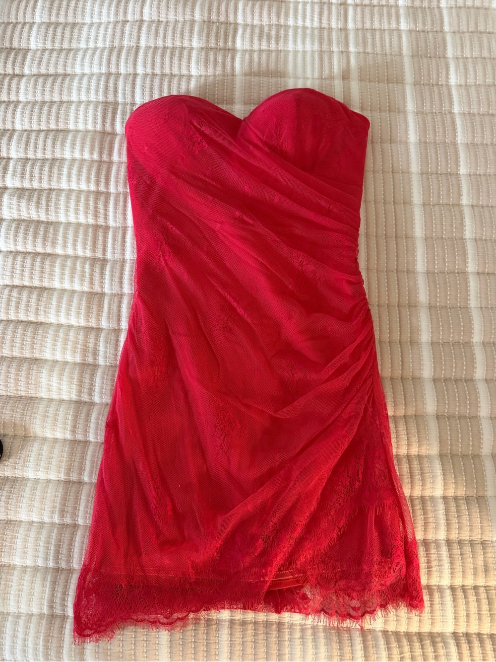 Strapless Red Lace-Trim Bodycon Dress
